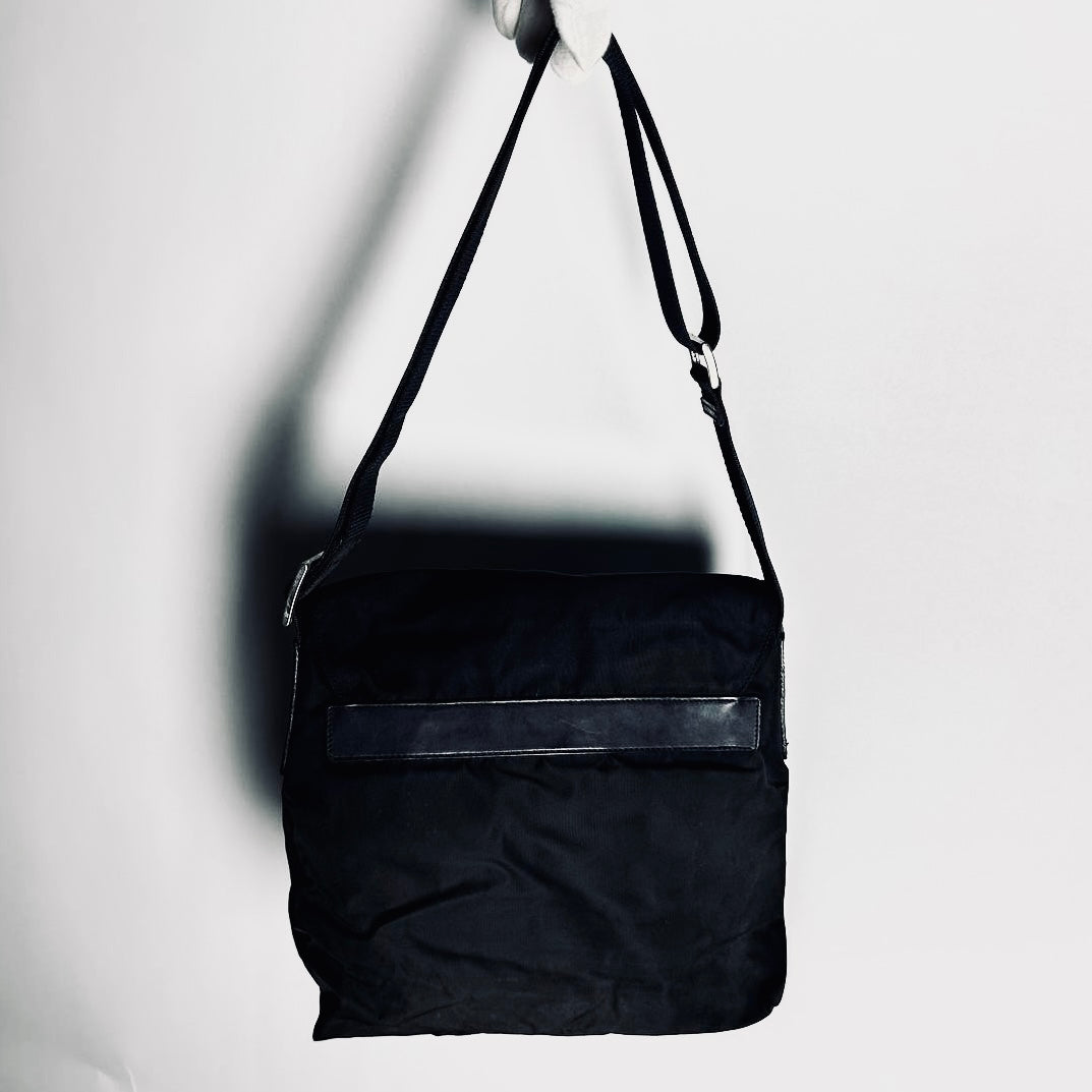 Prada Black Tessuto Logo Classic Nylon & Leather Flap Shoulder Sling Bag