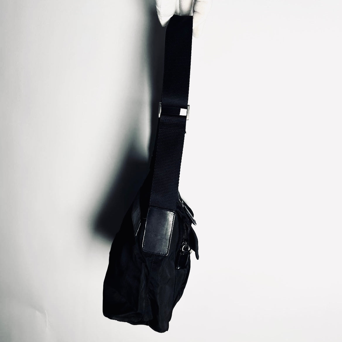 Prada Black Tessuto Logo Classic Nylon & Leather Flap Shoulder Sling Bag