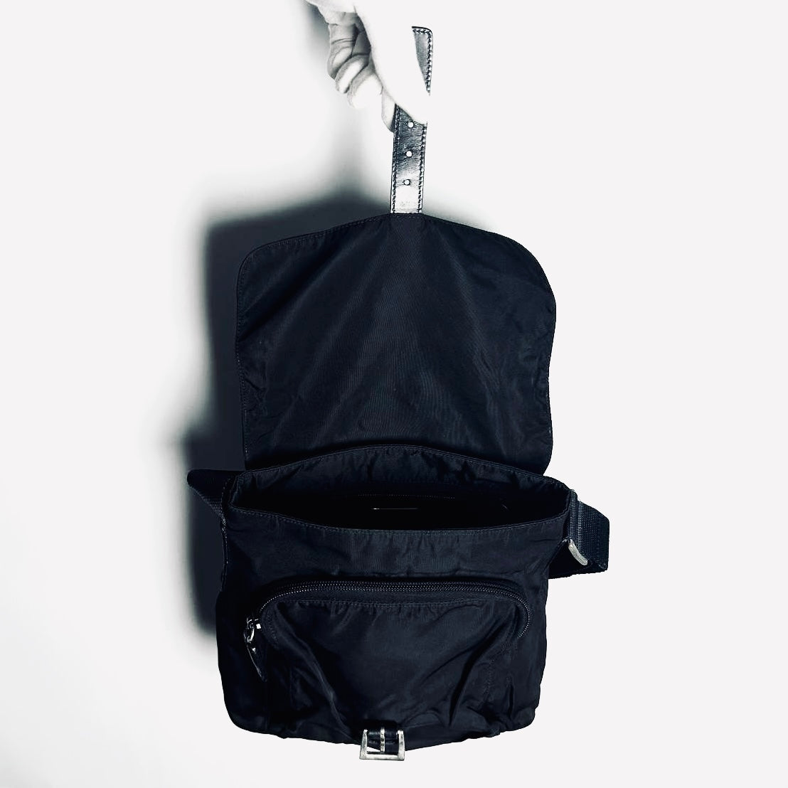 Prada Black Tessuto Logo Classic Nylon & Leather Flap Shoulder Sling Bag