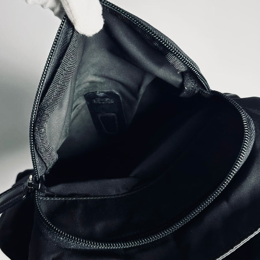 Prada Black Tessuto Logo Classic Nylon & Leather Flap Shoulder Sling Bag