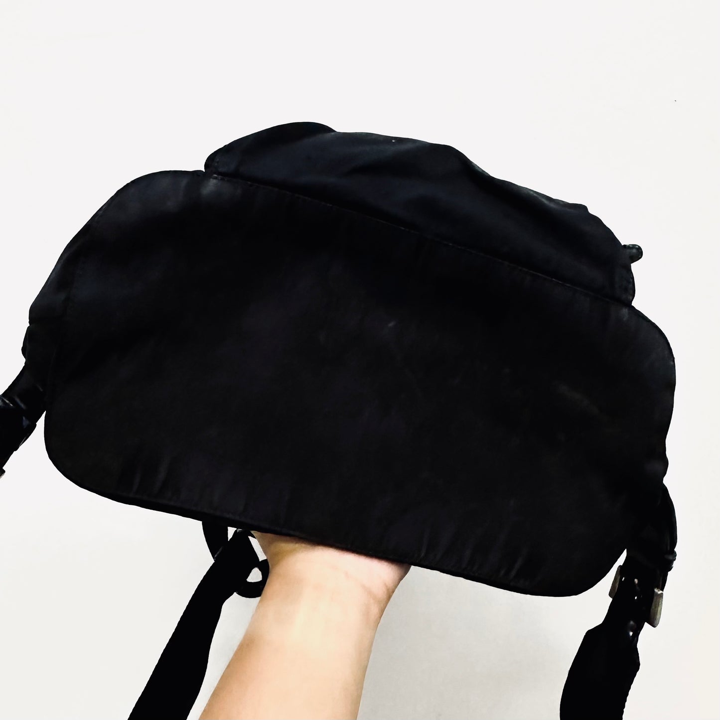 Prada Tessuto Classic Black Monogram Logo Nylon & Leather Backpack Bag