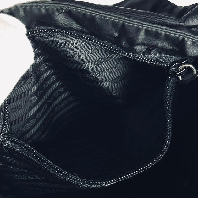 Prada Black Tessuto Logo Classic Nylon & Leather Flap Shoulder Sling Bag