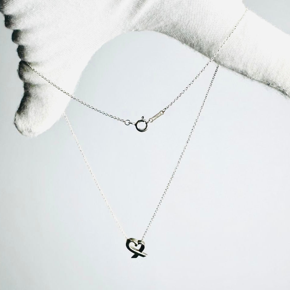 Tiffany & Co T&C Paloma Picasso Loving Heart Pendant Chain 925 Sterling Silver Necklace