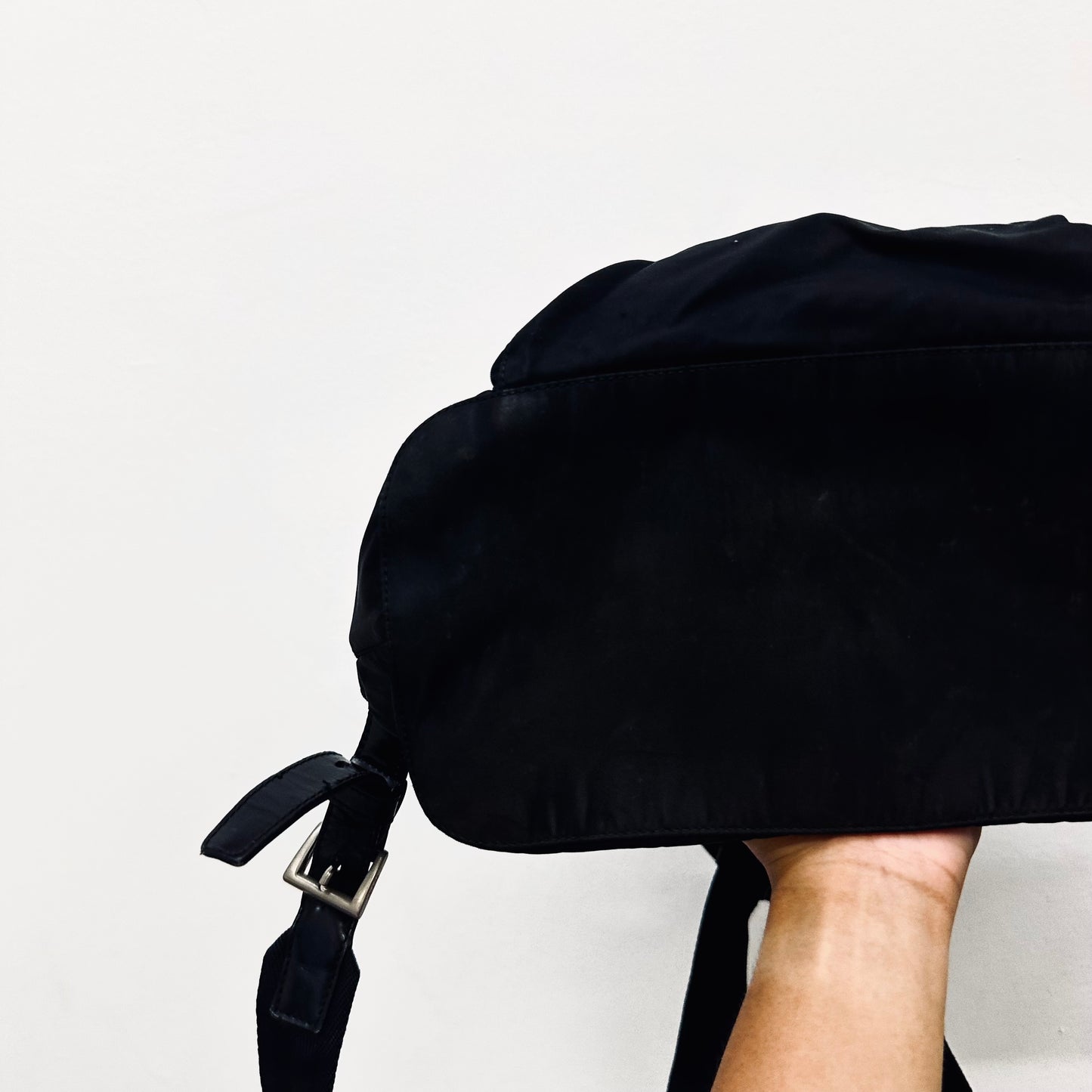 Prada Tessuto Classic Black Monogram Logo Nylon & Leather Backpack Bag