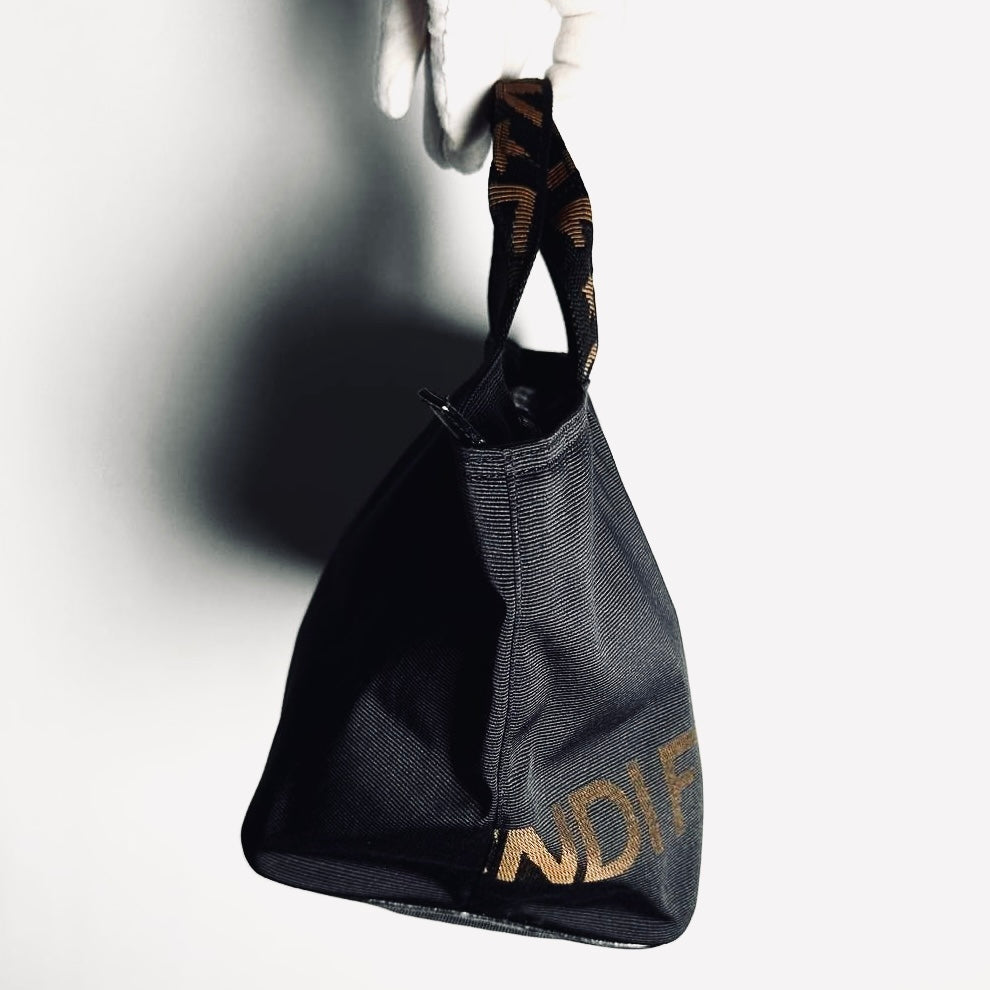 Fendi Black Zucca FF Roma Monogram Logo Bucket Shopper Tote Bag