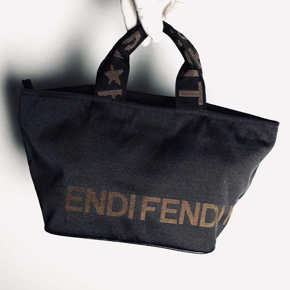 Fendi Black Zucca FF Roma Monogram Logo Bucket Shopper Tote Bag