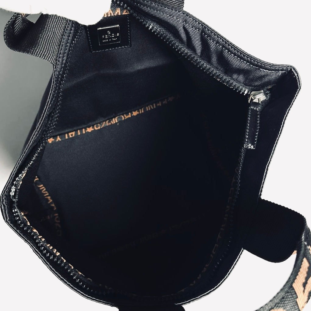 Fendi Black Zucca FF Roma Monogram Logo Bucket Shopper Tote Bag