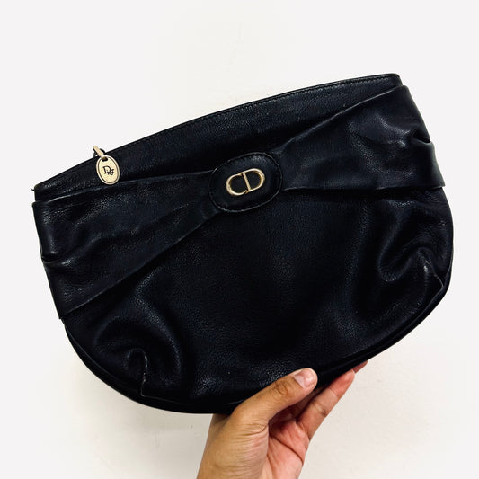 Christian Dior CD Black GHW Leather Monogram Logo Clutch Pouch Case