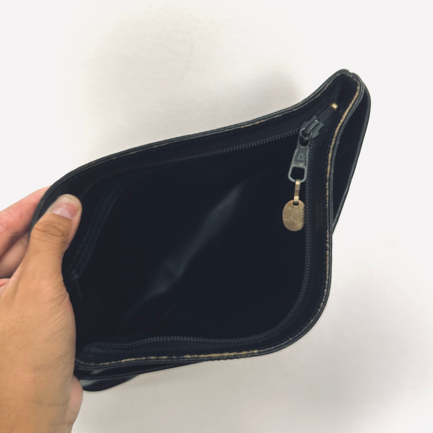 Christian Dior CD Black GHW Leather Monogram Logo Clutch Pouch Case