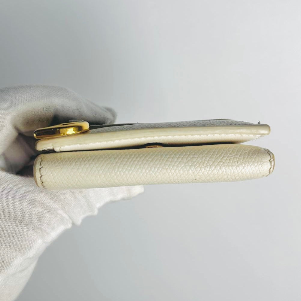 Christian Dior CD White GHW Saddle Lotus Monogram Logo Grained Calfskin Flap Compact Wallet