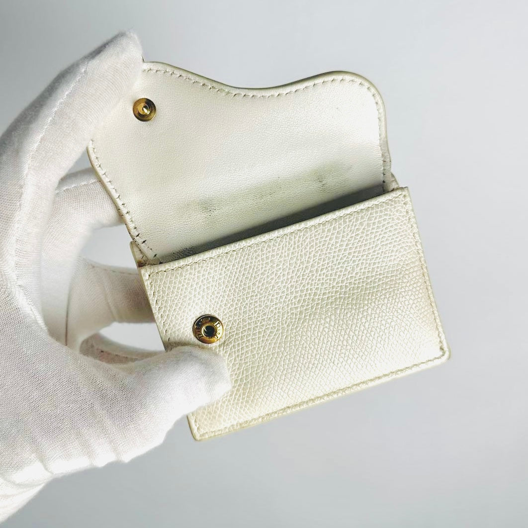 Christian Dior CD White GHW Saddle Lotus Monogram Logo Grained Calfskin Flap Compact Wallet