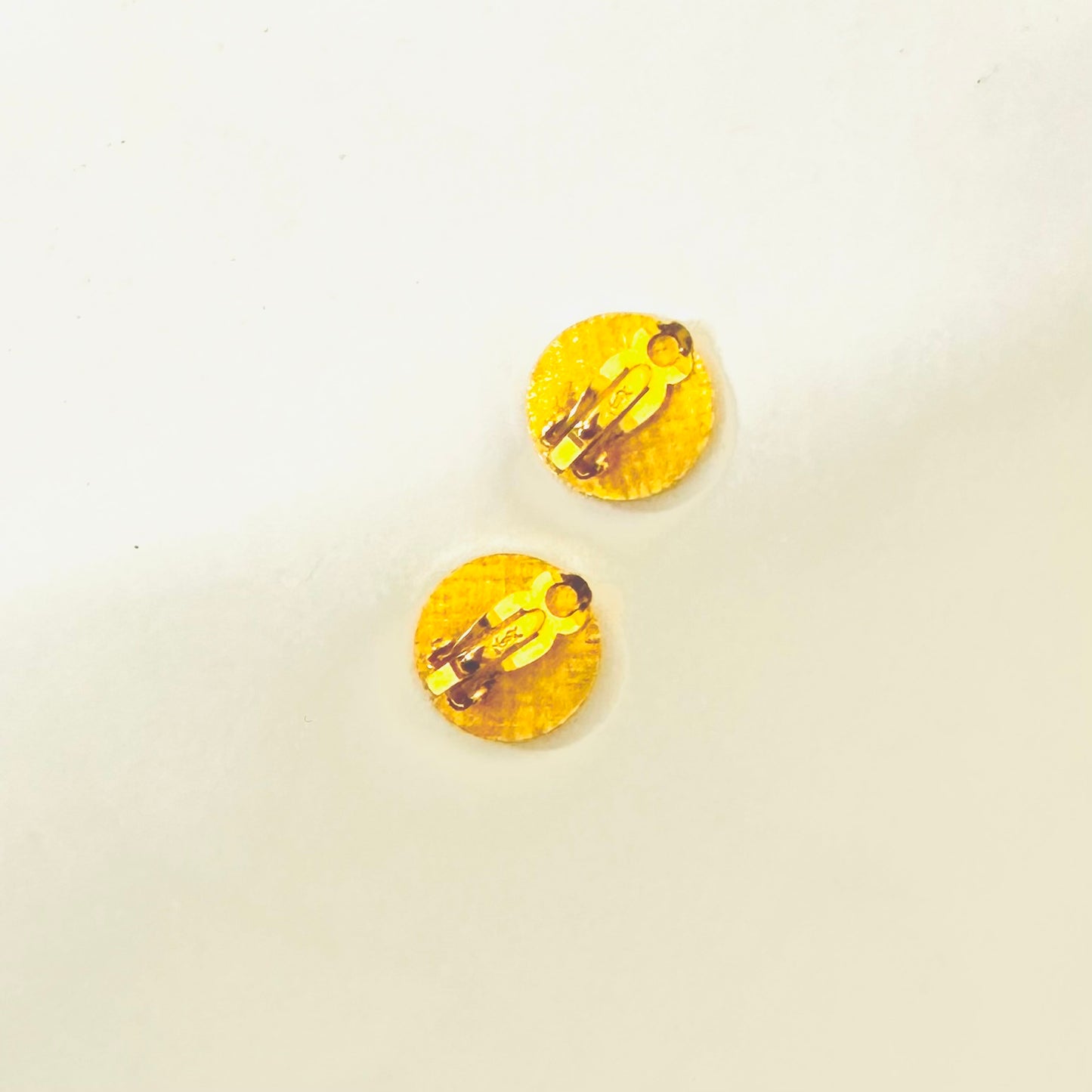 YSL Yves Saint Laurent Gold Monogram Logo & Crystals Round Clip On Earrings