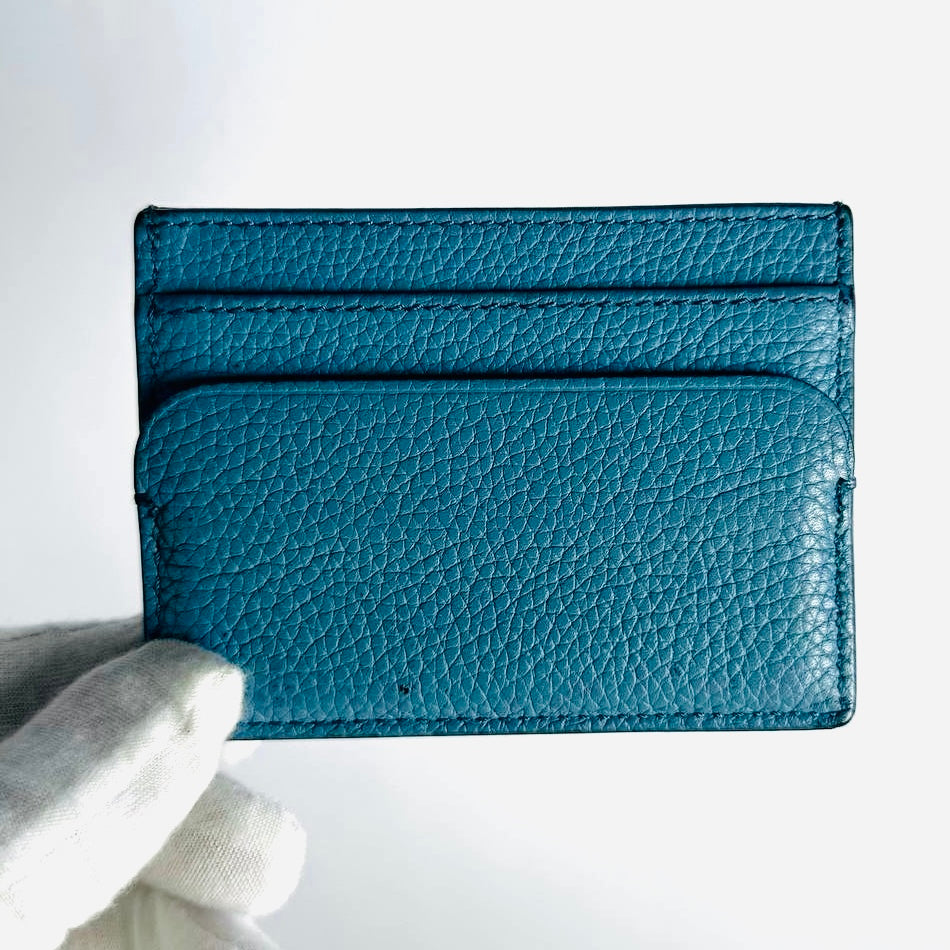 Christian Dior CD Blue Grained Calfskin Cardholder Card Case Holder Wallet