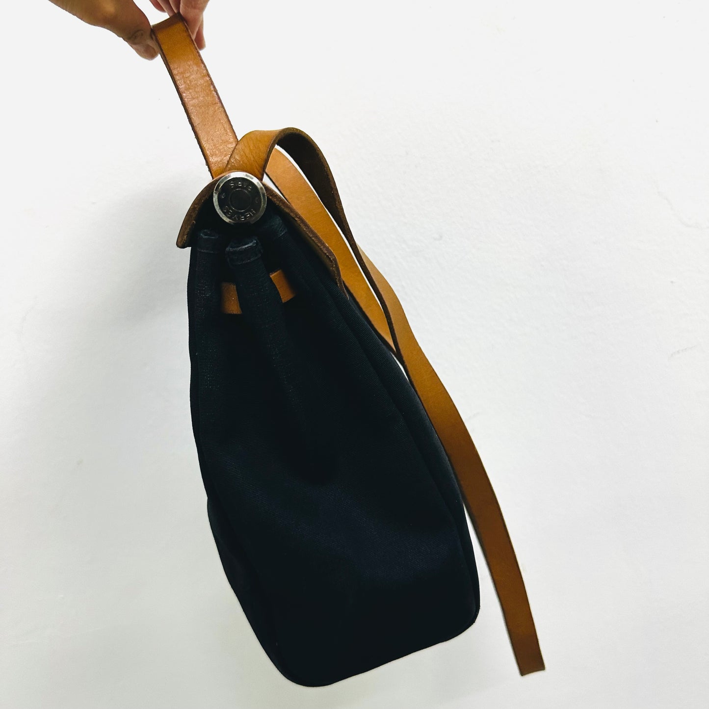 Hermes Black / Tan Herbag 28 Sac A Dos Canvas / Leather Top Handle Shoulder Sling Tote Bag