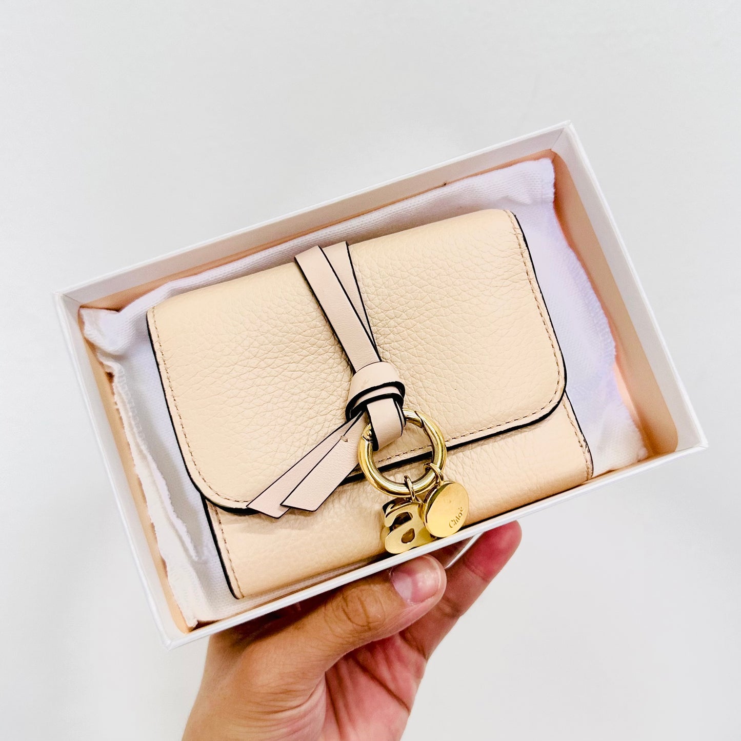 Chloe Alphabet Cement Pink GHW Leather Compact Flap Trifold Wallet