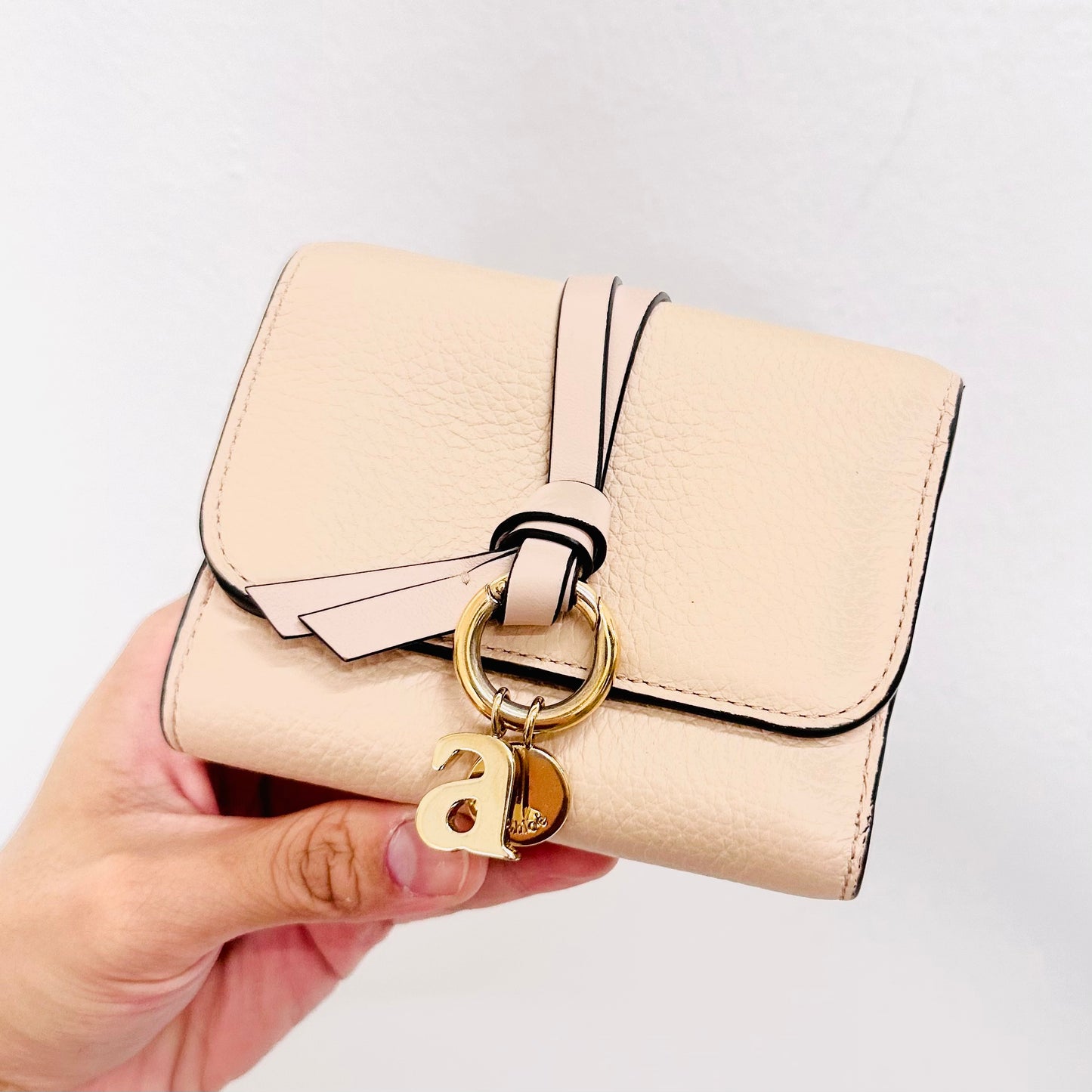 Chloe Alphabet Cement Pink GHW Leather Compact Flap Trifold Wallet