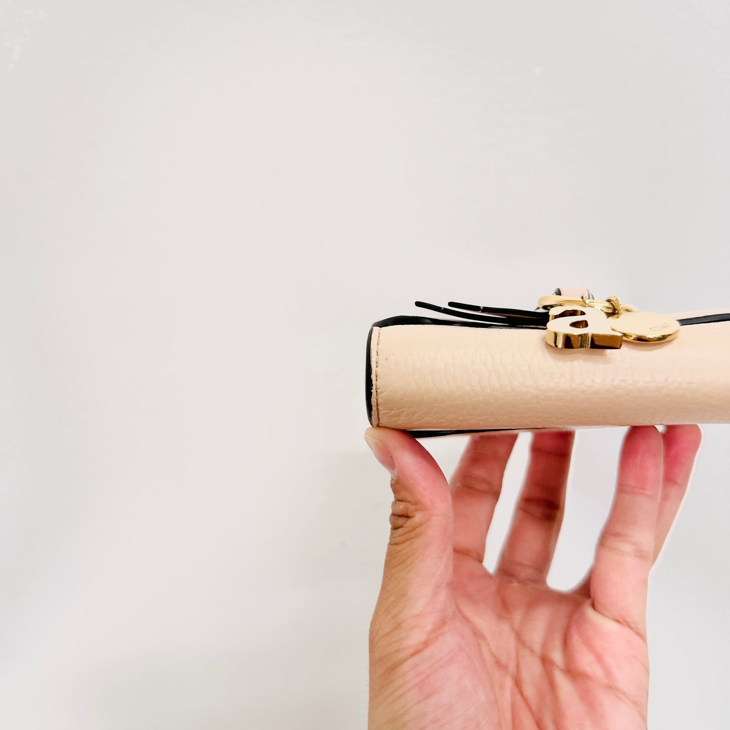 Chloe Alphabet Cement Pink GHW Leather Compact Flap Trifold Wallet