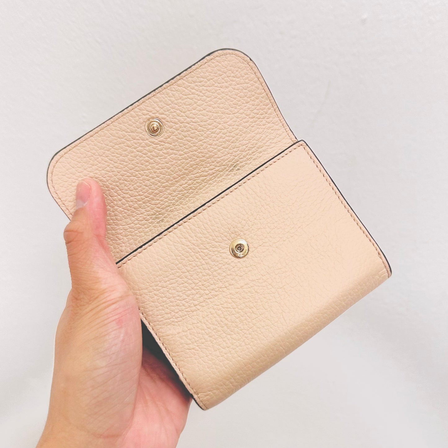 Chloe Alphabet Cement Pink GHW Leather Compact Flap Trifold Wallet