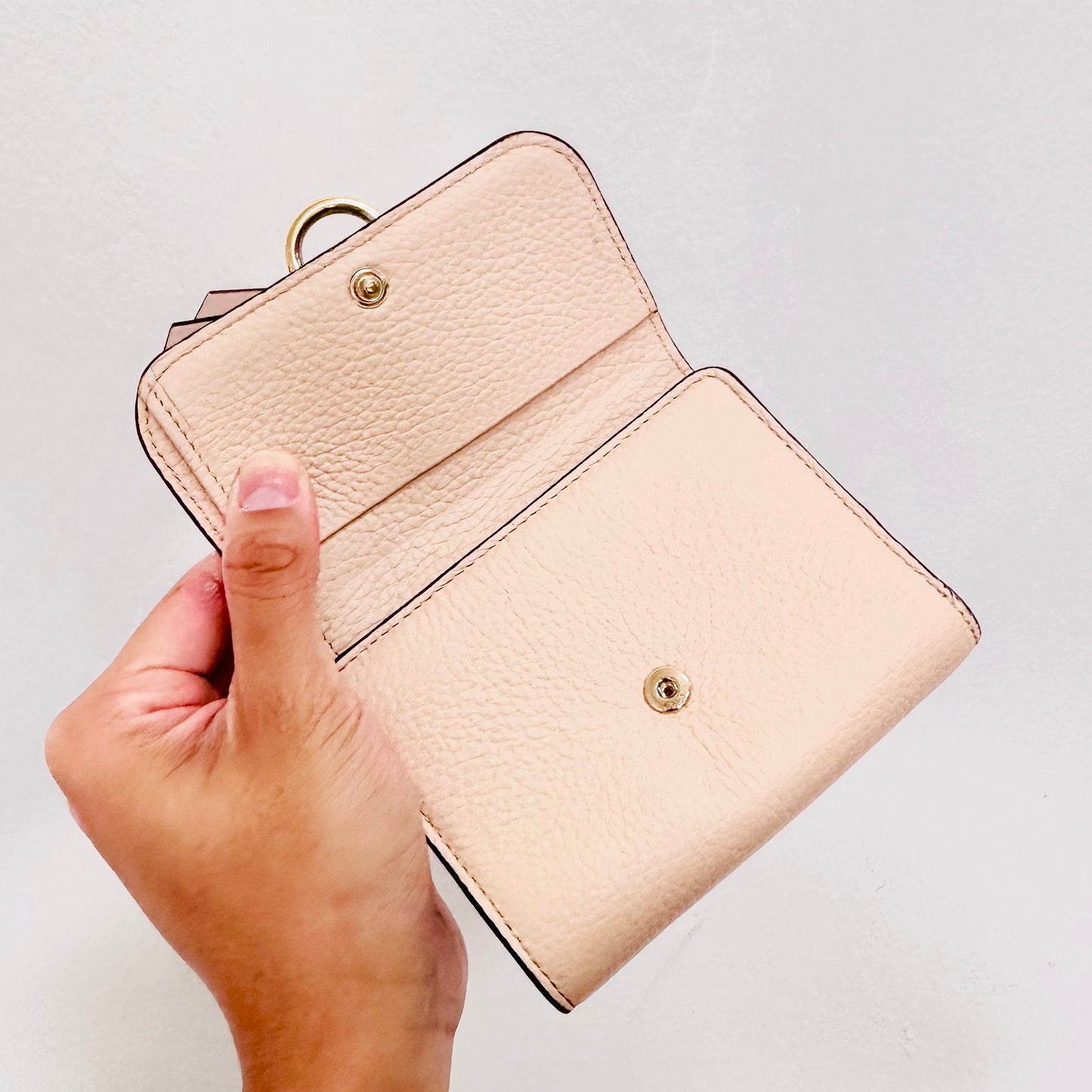Chloe Alphabet Cement Pink GHW Leather Compact Flap Trifold Wallet