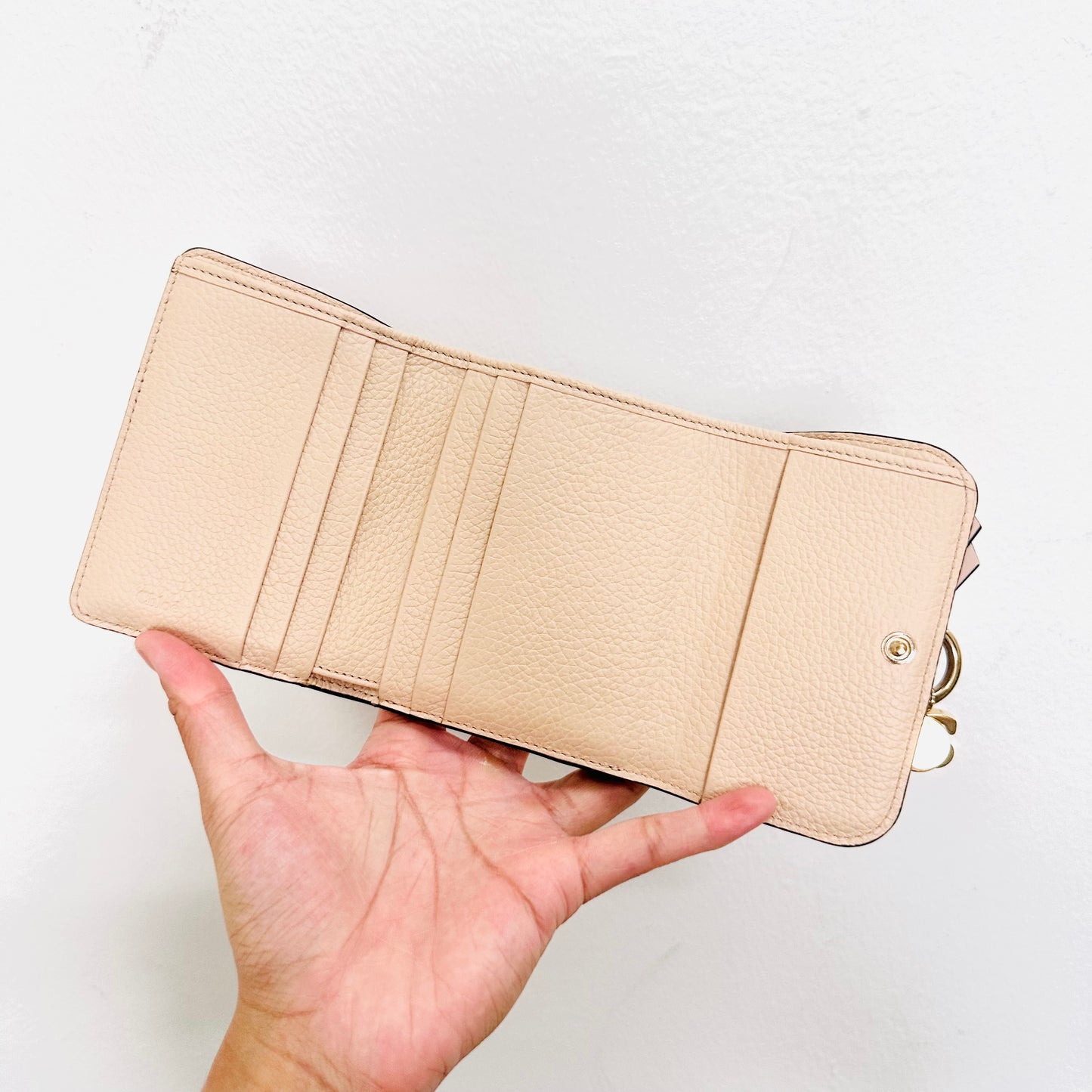 Chloe Alphabet Cement Pink GHW Leather Compact Flap Trifold Wallet