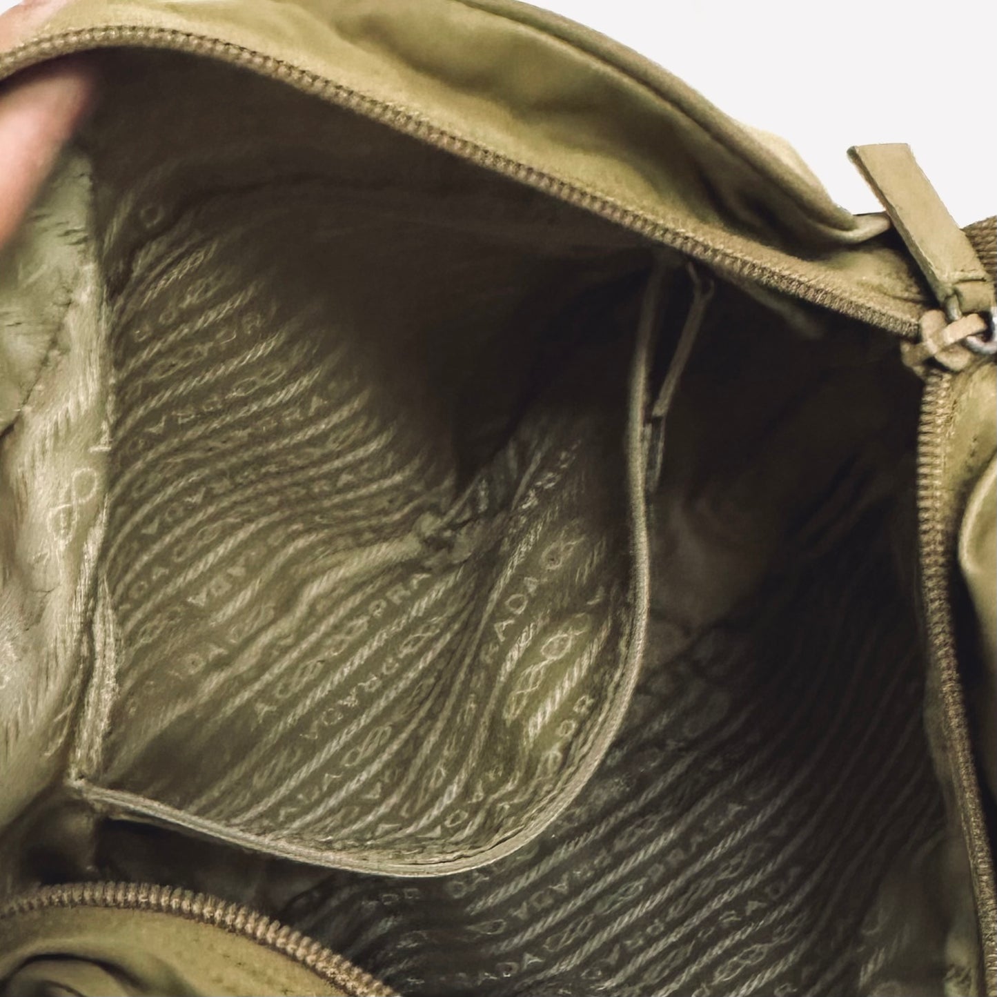 Prada Taupe Beige Vela Sport Logo Classic Nylon & Leather Zip Shoulder Sling Bag