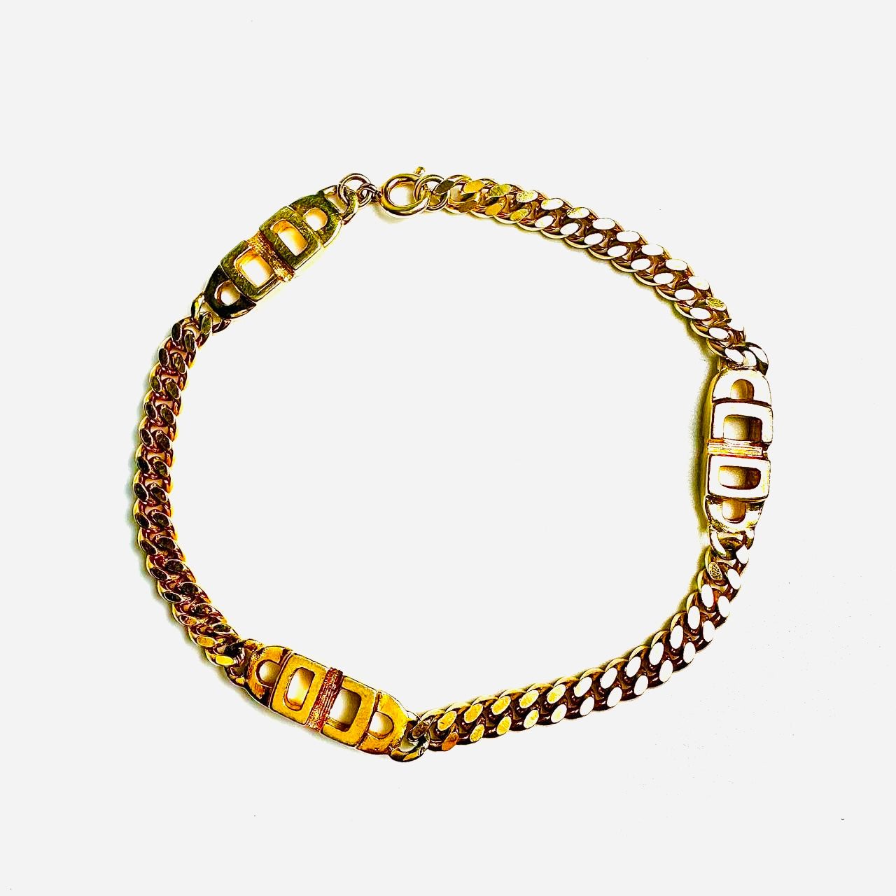 Christian Dior Triple CD Giant Monogram Logo Gold Chunky Bracelet