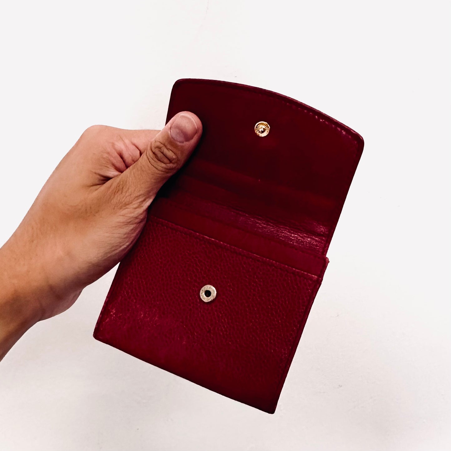 Chanel Red GHW Giant CC Logo Caviar Leather Flap Compact Wallet 3s