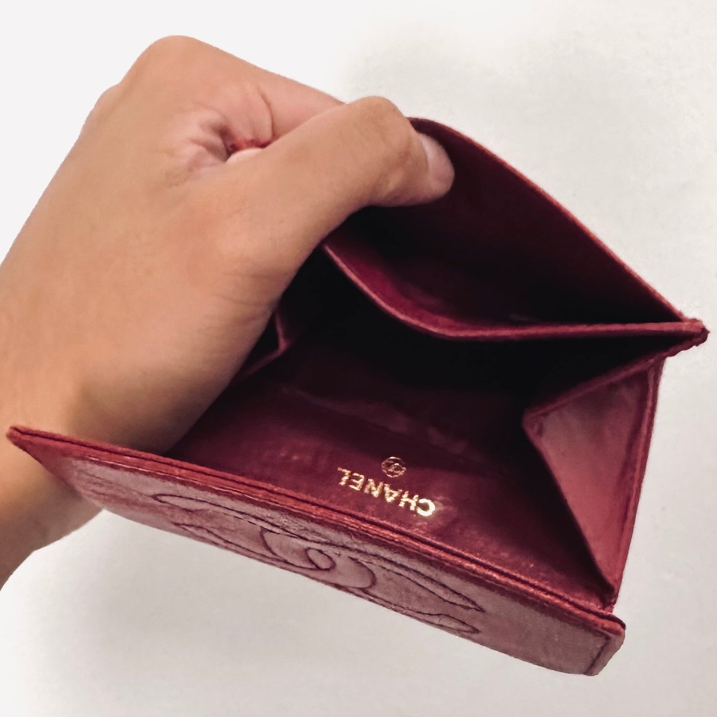Chanel Red GHW Giant CC Logo Caviar Leather Flap Compact Wallet 3s