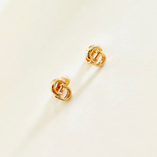 Christian Dior CD Gold Monogram Logo Signature Classic Vintage Clip On Earrings