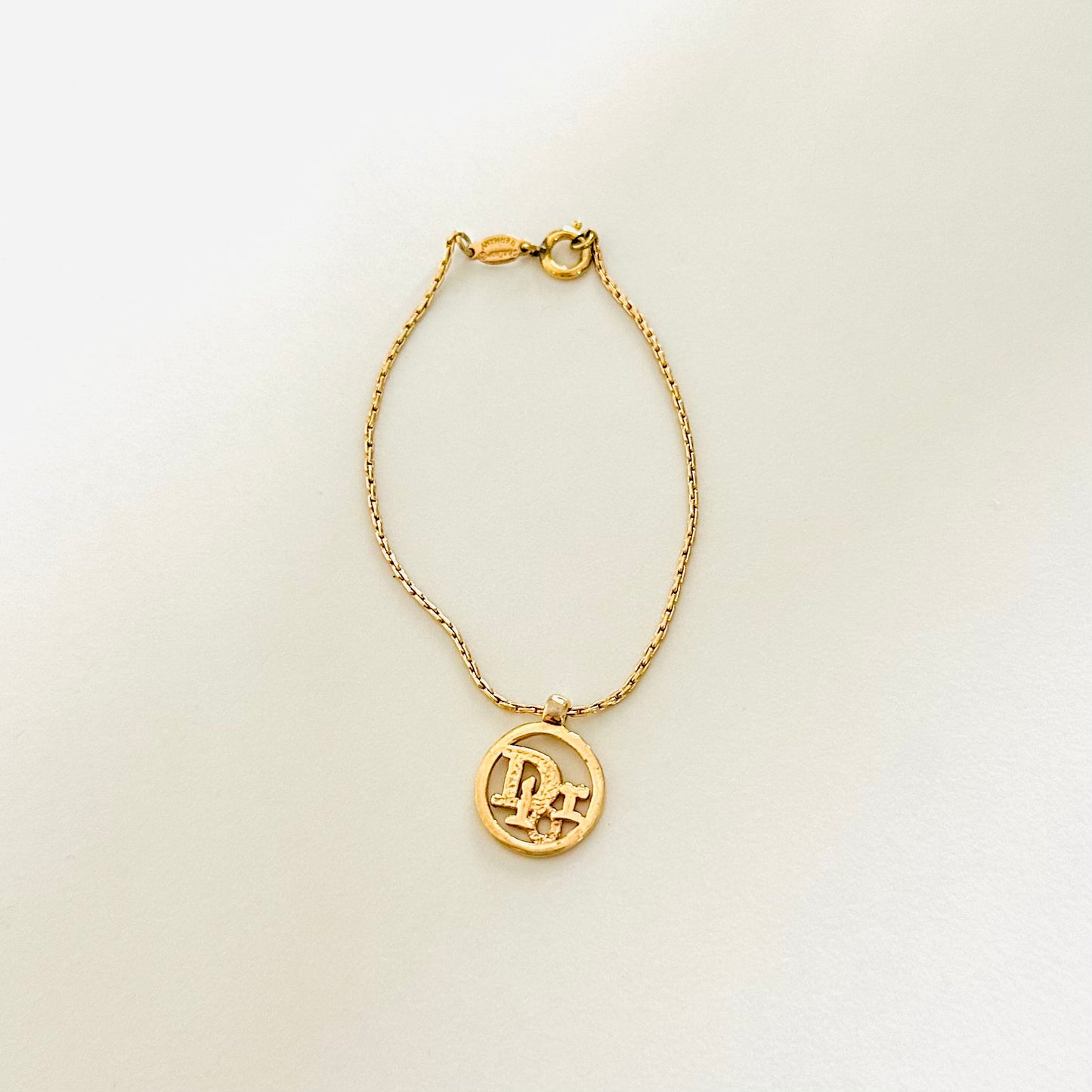 Christian Dior CD Classic Gold Giant Monogram Logo Pendant Bracelet