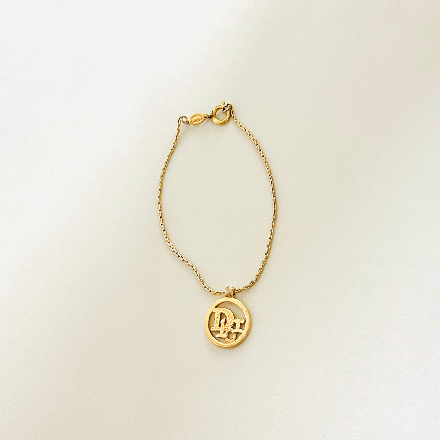 Christian Dior CD Classic Gold Giant Monogram Logo Pendant Bracelet