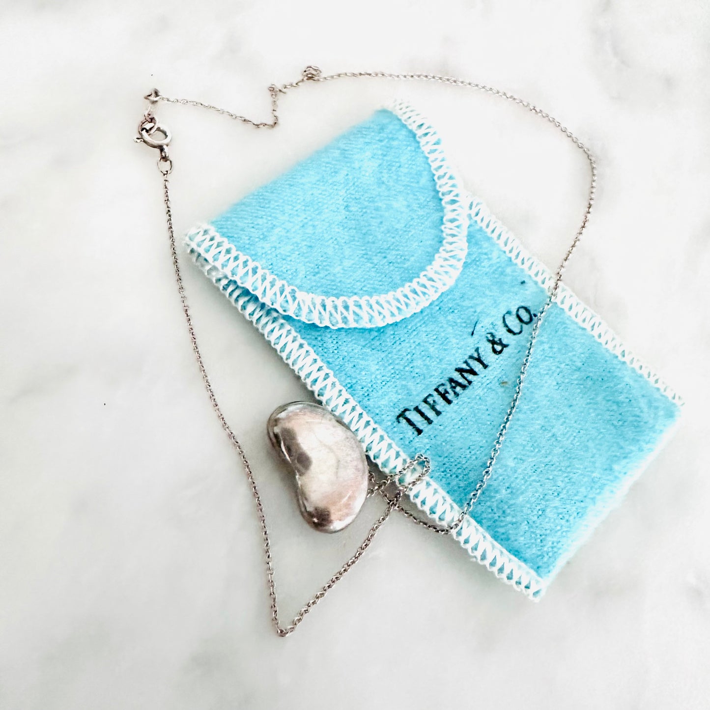 Tiffany & Co T&C Medium Bean Pendant Classic 925 Sterling Silver Chain Necklace