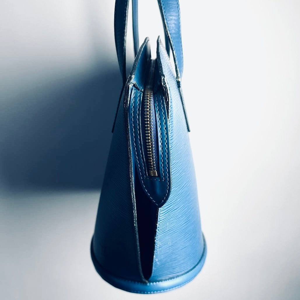 Louis Vuitton LV Blue GHW Saint Jacques Epi Leather Monogram Logo Bucket Shopper Shoulder Tote Bag