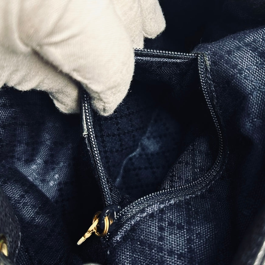 Gucci Black GHW Bamboo Handle Small Suede & Leather Monogram Logo Flap Backpack Bag