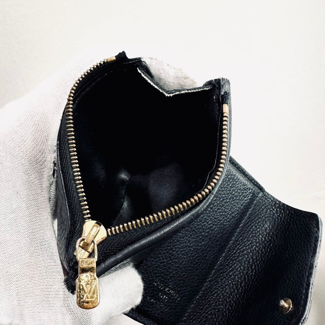 Louis Vuitton LV Zoe Black Empreinte Leather Monogram Logo GHW Flap Compact Trifold Wallet