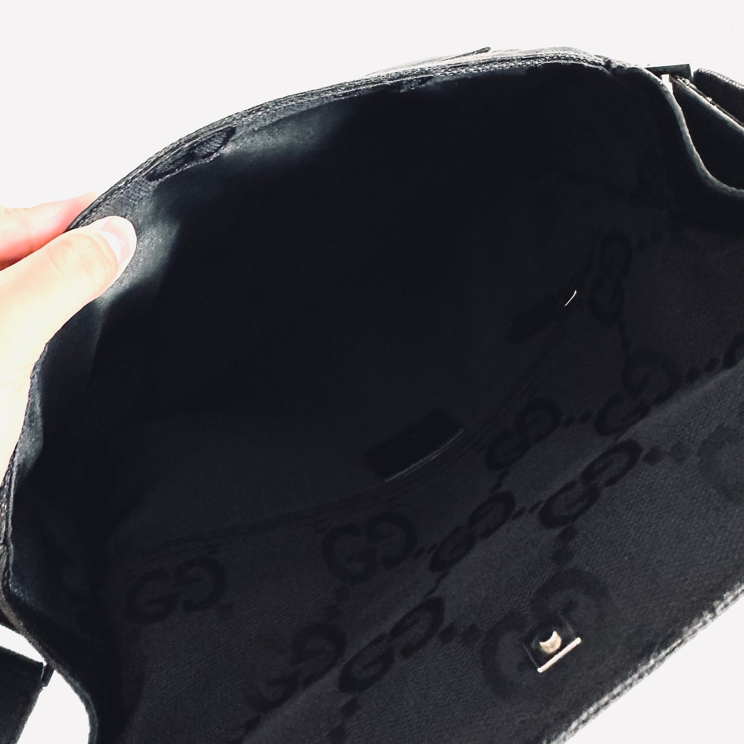 Gucci Black Giant GG Monogram Logo Flap Hobo Baguette Shoulder Bag
