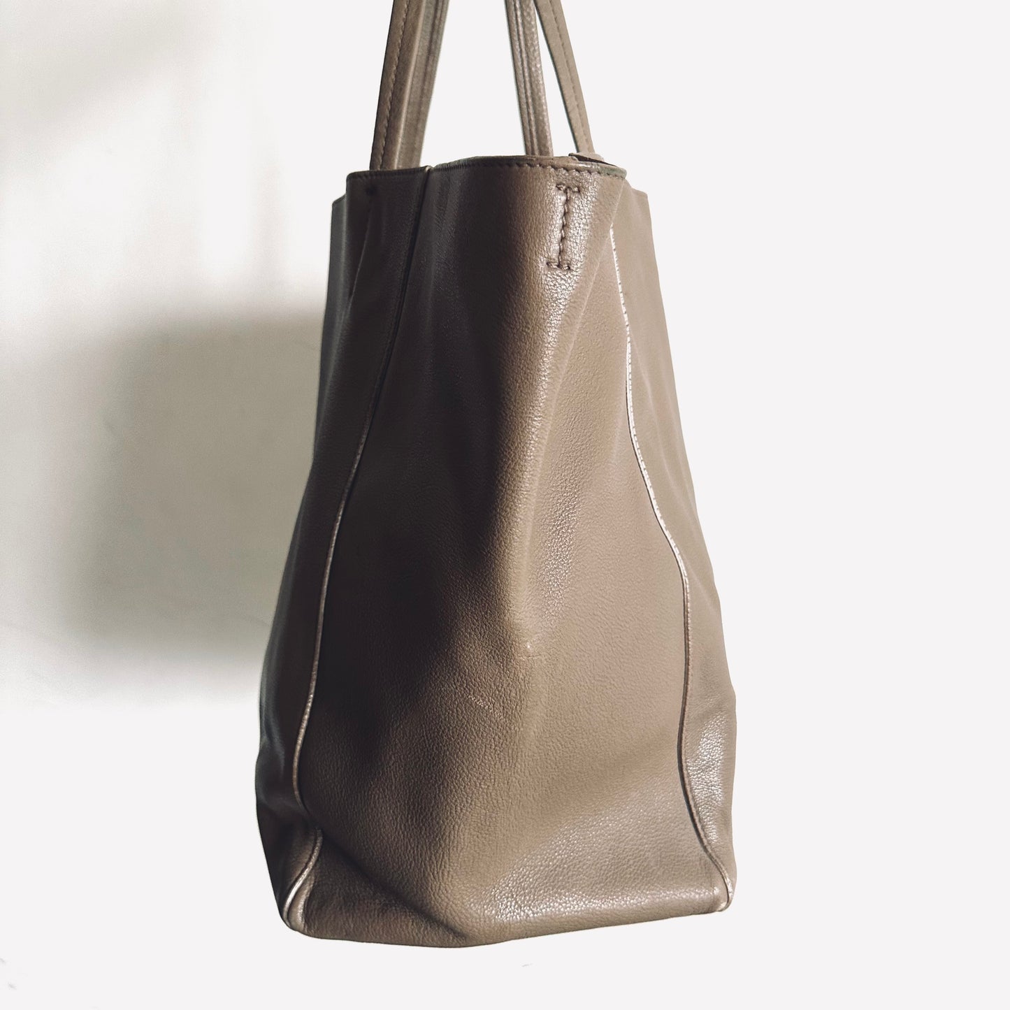 Celine Taupe Cabas Phantom Monogram Logo Shopping Shoulder Tote Bag With Pouch Soft Grained Calfskin