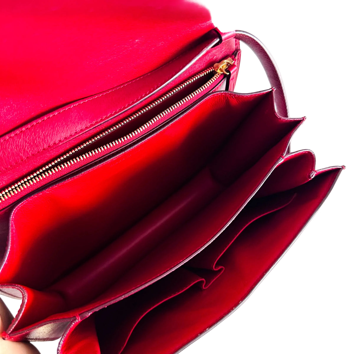 Celine Deep Red GHW Medium Classic Box Monogram Logo Smooth Leather Flap Shoulder Sling Bag