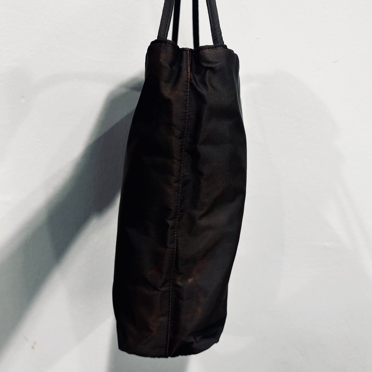 Prada Dark Brown Tessuto Classic Logo Nylon Shopper Shoulder Tote Bag