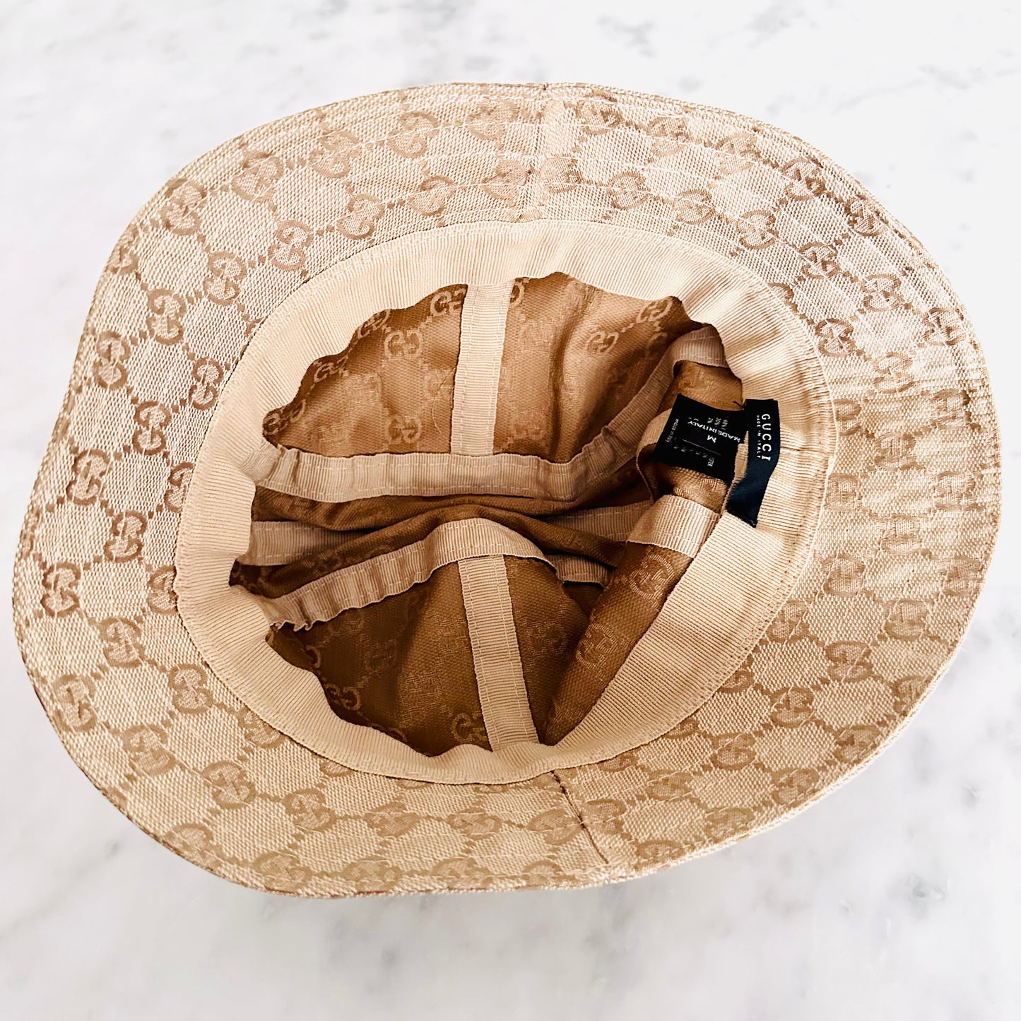 Gucci Beige GG Monogram Logo Bucket Hat