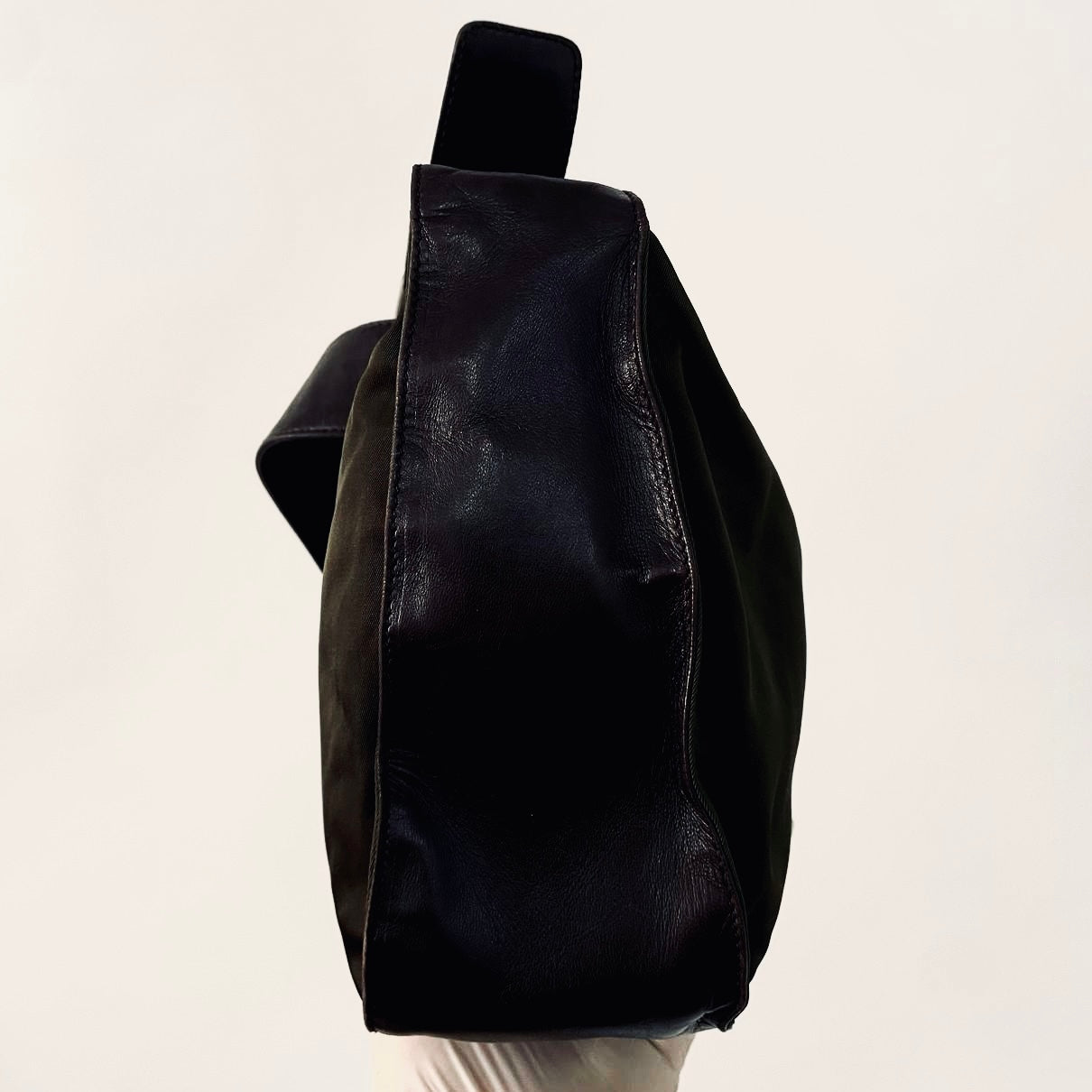 Prada Dark Khaki Ebano Classic Nylon & Leather Tessuto Monogram Logo Camera Shoulder Sling Bag