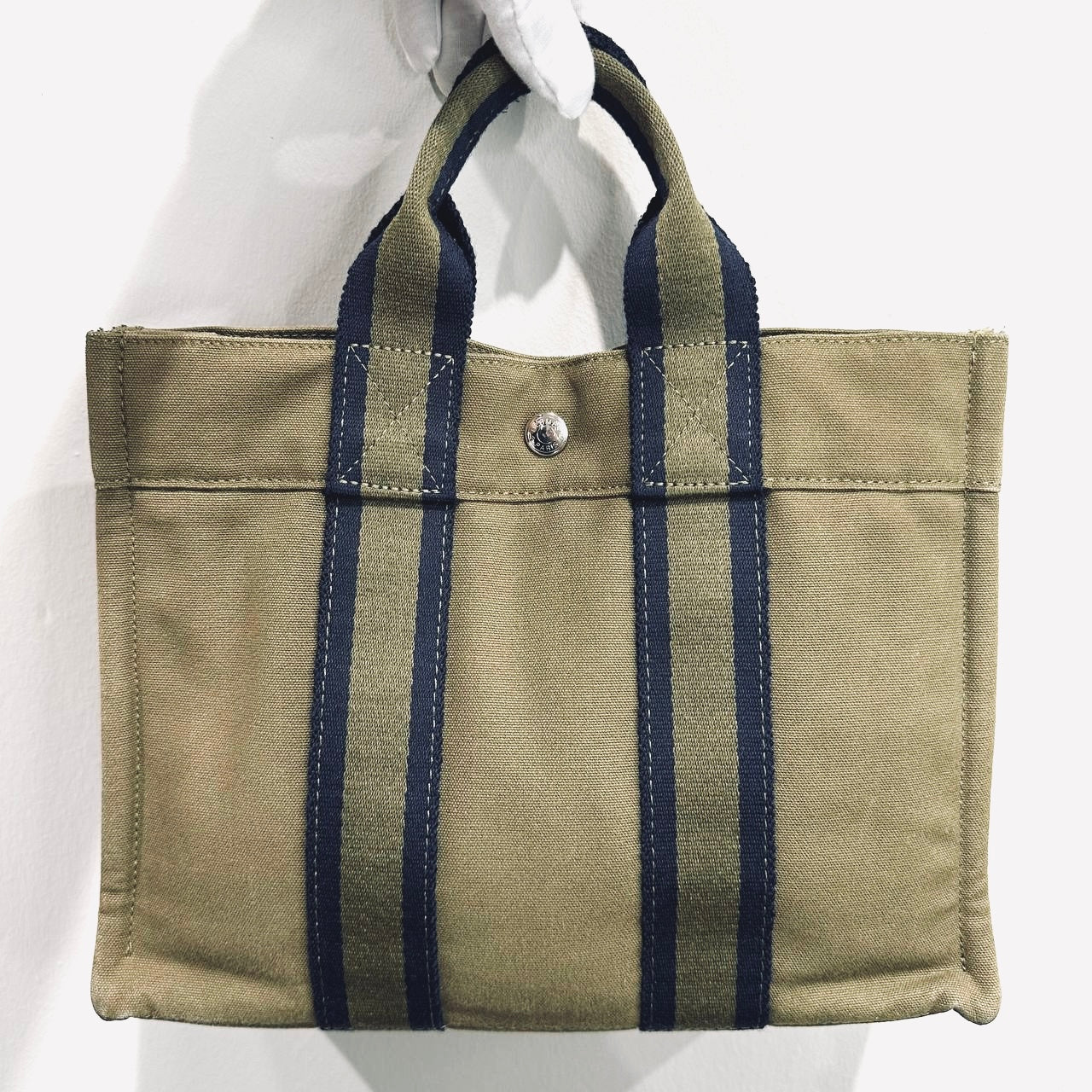 Hermes Khaki Taupe Herline Fourre Fool Toile PM Structured Shopper Tote Bag