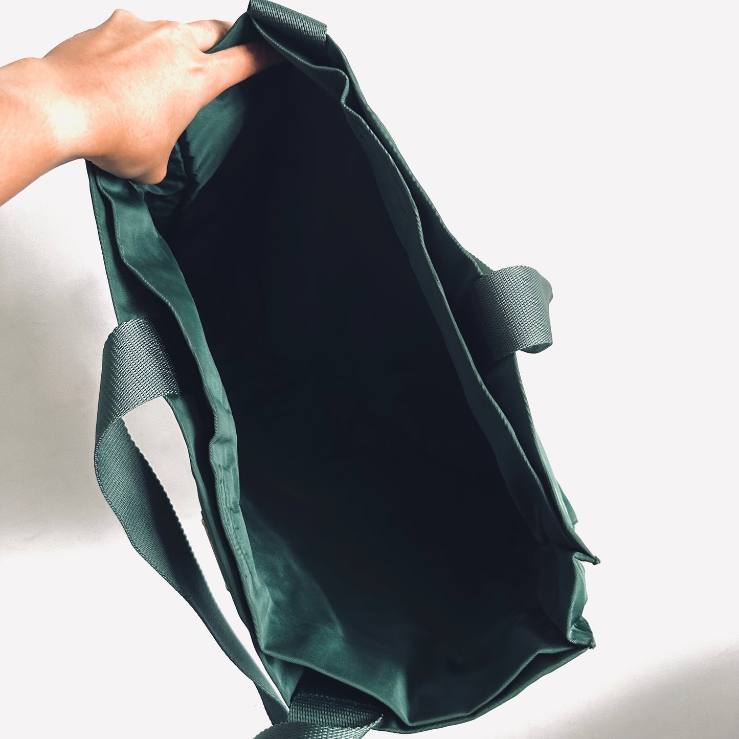 Prada Dark Green Malachite Tessuto Classic Monogram Logo Nylon Shopper Shoulder Tote Bag