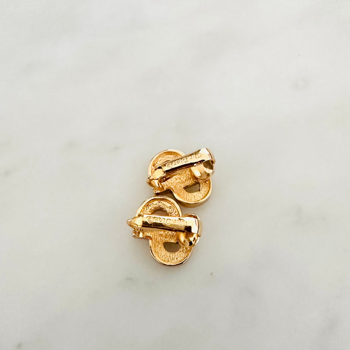 Christian Dior CD Giant Monogram Logo Gold & Crystals Clip On Earrings