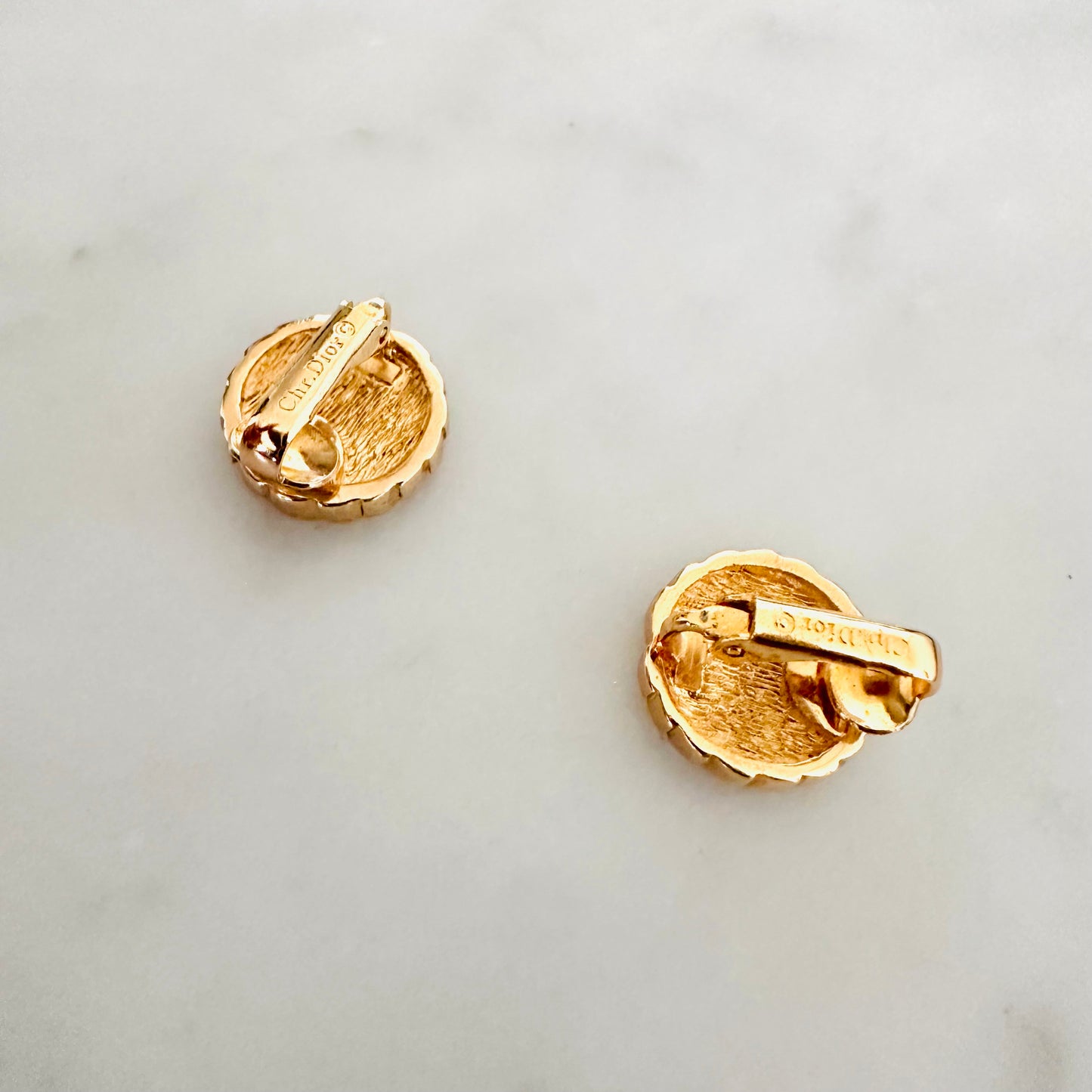 Christian Dior CD Monogram Logo Gold Signature Vintage Round Clip On Earrings