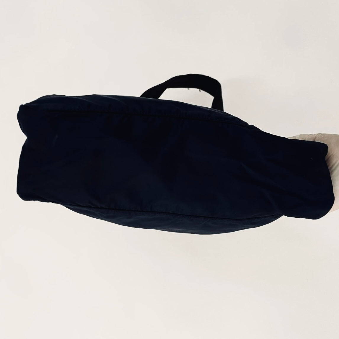 Prada Navy Blue Tessuto Classic Logo Nylon Shopper Shoulder Boston Tote Bag