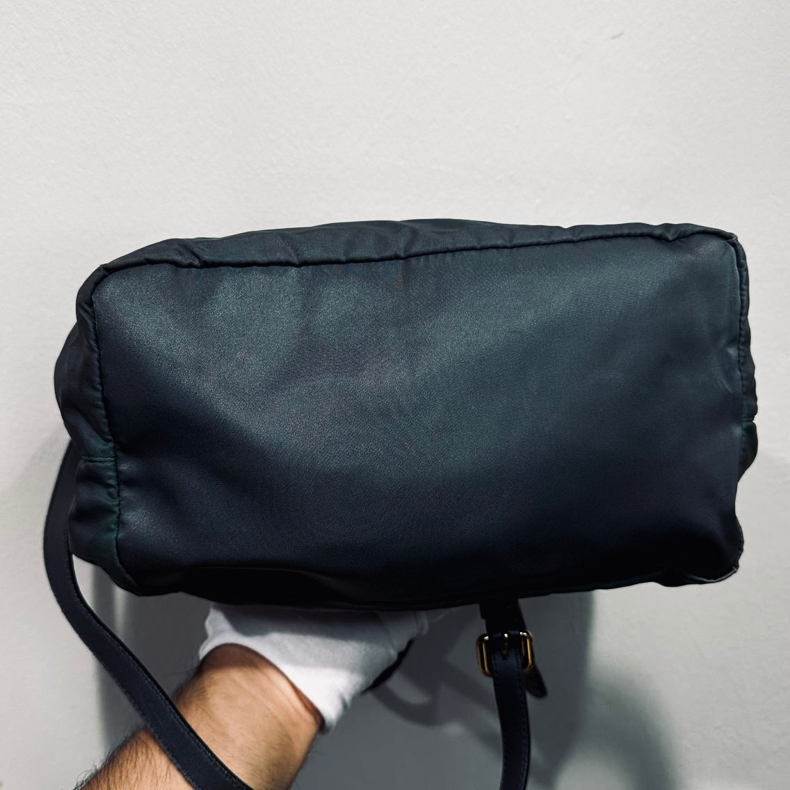 Prada Dark Green Ardesia GHW Bow Ruched Tessuto Classic Logo Nylon & Leather 2-Way Shoulder Sling Shopper Tote Bag