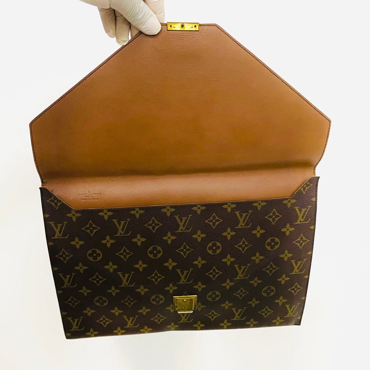 Louis Vuitton LV Poche Document Monogram Logo GHW Flap Flat Pouch Clutch Case