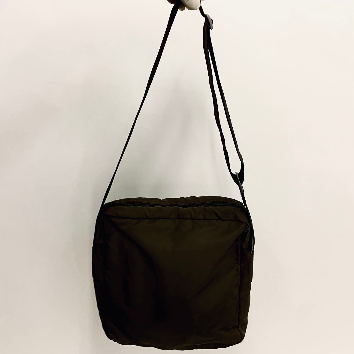 Prada Khaki Tessuto Logo Classic Nylon & Leather Camera Zip Shoulder Sling Bag