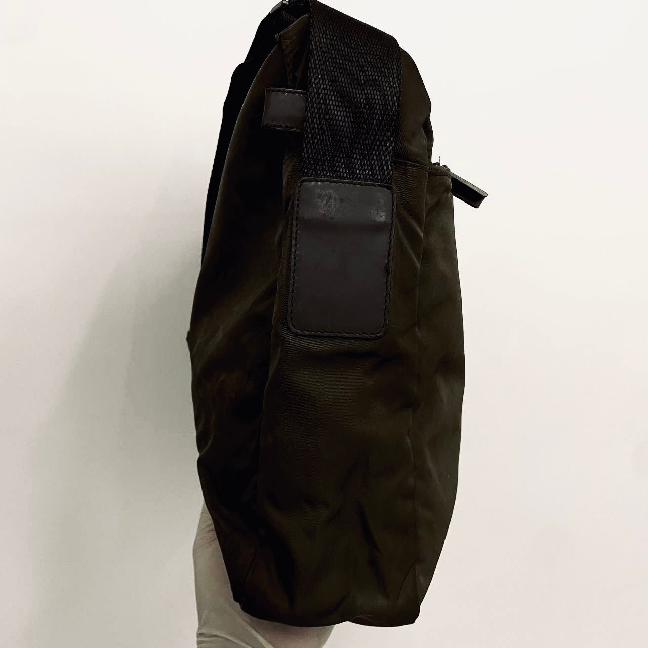 Prada Khaki Tessuto Logo Classic Nylon & Leather Camera Zip Shoulder Sling Bag
